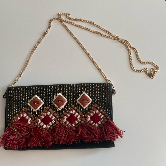Francesca’s Velvet Beaded Tassel Clutch Purse - Picture 4 of 10